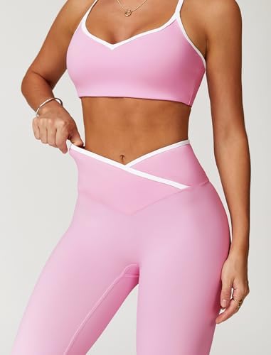 ABOCIW Workout Sets for Women 2 Piece Color Block Strappy Sports Bra High Waist Shorts Gym Yoga Pilates Outfits