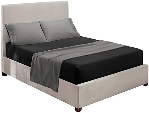 Nestl King Sheets Set - 4 Piece King Size Bed Sheets, Extra Soft, Double Brushed Bedding for King Size, 2 Tone Black/Grey Set, Black Fitted Sheet, Grey Flat Sheet, Grey Pillow Case