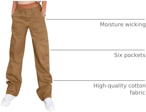 Lepunuo Cargo Pants for Women High Waisted Casual Pants Baggy Stretchy Wide Leg Y2K Streetwear with 6 Pockets