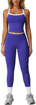 QBGJTD Womens Workout Sets Two Piece Cross Back Tank Top Matching High Waist Leggings Sets Gym Outfits Work Out Clothes