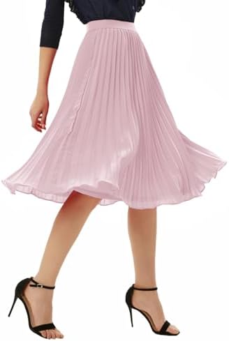 GRACE KARIN Pleated Midi Skirt for Women Chiffon A-Line Outfits