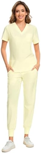COZYFIT Scrubs for Women Set - Stretch V-Neck & Jogger Pant with 9 Pockets
