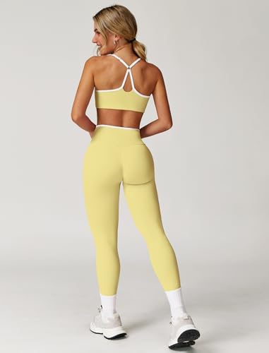 ABOCIW Workout Sets for Women 2 Piece Color Block Strappy Sports Bra High Waist Shorts Gym Yoga Pilates Outfits