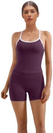 SUUKSESS Women 2 Piece Workout Sets High Waisted Biker Shorts with Pockets Built in bra Racerback Tank Tops