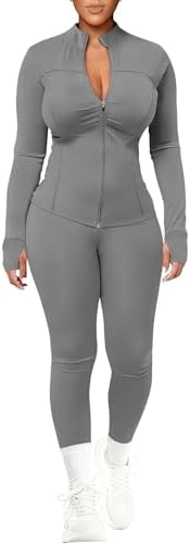 UOUA Womens Workout Set 2 Piece Outfit Bodycon Gym Tracksuit