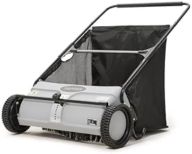 Dapper Supply 26-Inch Push Lawn Sweeper, Grass, Lawn and Leaf Cleanup Collector with Large 7 cu. ft. Hopper Bag, and Dual Spinning Brushes, Grey