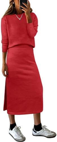ANRABESS Women 2 Piece Striped Sweater Skirt Set
