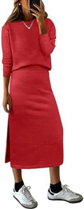 ANRABESS Women 2 Piece Striped Sweater Skirt Set