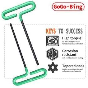 GogoBing Cushion Grip Hex T-Key Torx Key Wrench Set - 8pc set Torx Sizes T9, T10, T15, T20, T25, T27, T30, T40, Green.