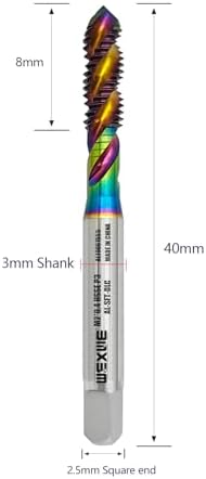 Tools M2 x 0.4 DLC Coating Spiral Flute Thread Tap, Metric Machine Threading Tap High Speed Steel Cobalt(HSSCo), Round Shank with Square End, H2 Tolerance, 2pcs