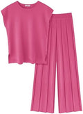 Ekouaer Lounge Sets for Women Two Piece Outfits Knit Cap Sleeve Tops Wide Leg Pleated Pants Casual Dressy Sweater Sets
