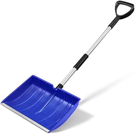 Yardwe Large Snow Shovel Adjustable Aluminum Handle Heavy-Duty Snow Remover Tool for Driveway and Outdoor Activities and Ice Scraping Blue