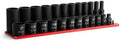 Capri Tools 3/8 in. Drive Shallow and Deep Impact Socket Set, 12-Point, SAE, 5/16 to 1 in., 24-Piece with Red Billet Aluminum Socket Rail