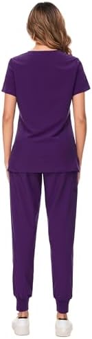 COZYFIT Scrubs for Women Set - Stretch V-Neck & Jogger Pant with 9 Pockets