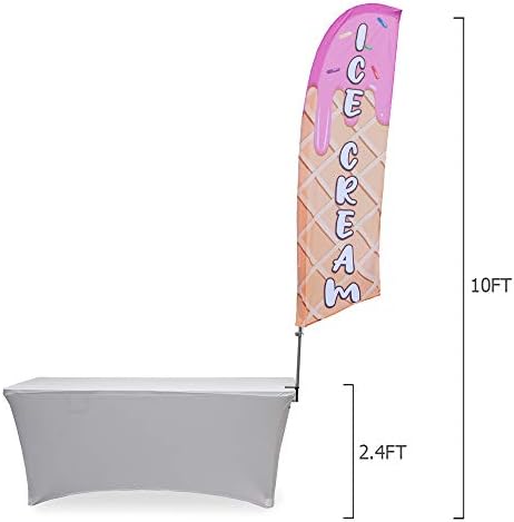 Vispronet Ice Cream Small Feather Flag Kit with a Table Clamp – 1.8ft x 6.6ft Flag – Great for Businesses, Storefronts, Markets, and Festivals – Printed in the USA