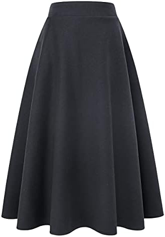 IDEALSANXUN Womens Plaid Wool Skirts Elastic Waist A-Line Pleated Tartan Long Skirts