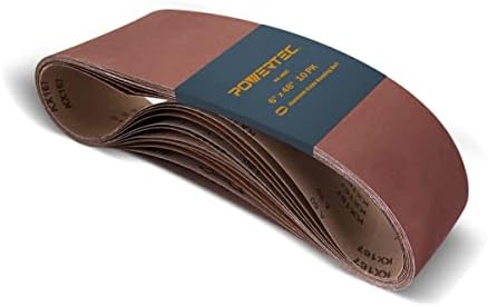 POWERTEC 6 x 48 Inch Sanding Belts, 10PK, 60 Grit Aluminum Oxide Belt Sander Sanding Belt for Bench Belt Sander, Wood & Paint Sanding, Metal Polishing (110170V)