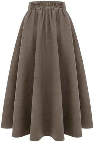 IDEALSANXUN Womens Plaid Wool Skirts Elastic Waist A-Line Pleated Tartan Long Skirts