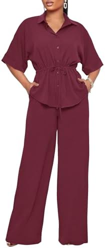 Two Piece Sets for Women Dressy Shirt Top Flared Pants Business Pantsuits