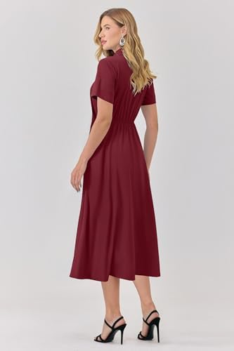 Newshows Women's Work Business Casual Outfits Tie Waist Midi Shirt Dress