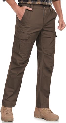 Mens Cargo Work Pants Durable Ripstop Tactical Pants with 7 Pockets Outdoor Water Resistant Hiking Woking Construction Pants