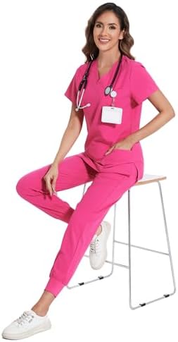 COZYFIT Scrubs for Women Set - Stretch V-Neck & Jogger Pant with 9 Pockets