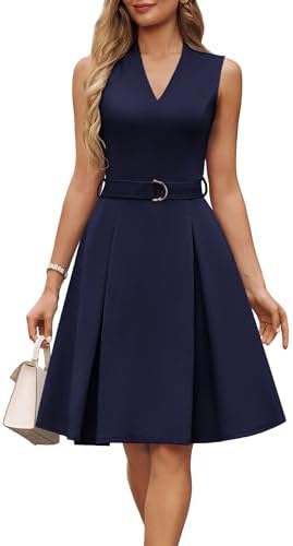 GRACE KARIN Women's Fit and Flare Work Business Dress with Belt