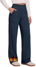 GAYHAY Fleece Lined Wide Leg Pants for Women, High-Waisted with Pockets