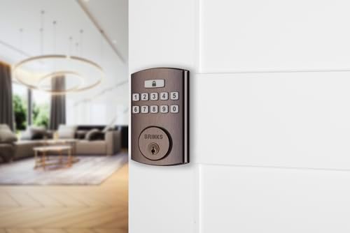 BRINKS Keyless Entry Keypad Deadbolt, 50 Codes, Auto Lock, Tuscan Bronze
