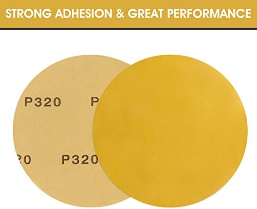 S SATC 6 Inch 320 Grit Gold PSA Sandpaper 200 PCS Self-Adhesive Sanding Discs Aluminum Oxide Sticky-Back Sanding Paper for DA Sanders Woodworking