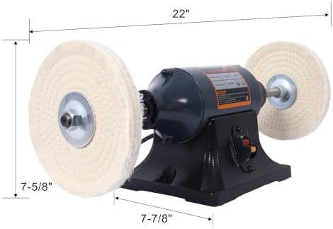 Bench Buffer Polisher – Heavy-Duty 3450 RPM Benchtop Buffing Machine for Jewelry, Metal, Knives, Wood & Jade, 370W Power Grinder with Dual Buffing Wheels & Cast Iron Base (Extra long 8-Inch)