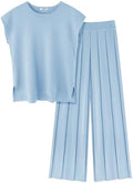 Ekouaer Lounge Sets for Women Two Piece Outfits Knit Cap Sleeve Tops Wide Leg Pleated Pants Casual Dressy Sweater Sets