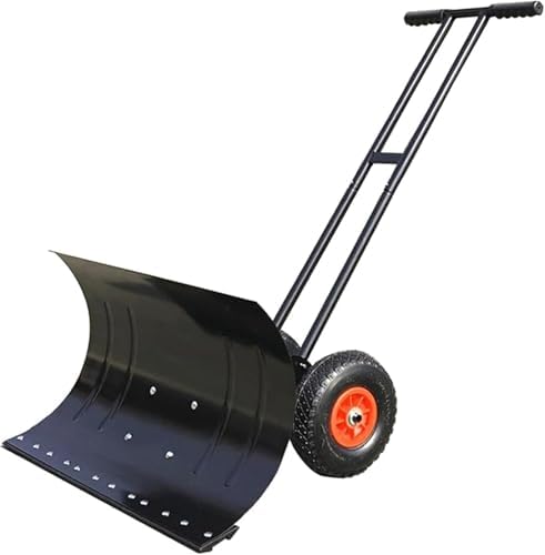 ELEFOCUS 2-Wheel Snow Shovels Pusher Pneumatic Tyre Hand Plow Hand Push Protable Snowplow Outdoor Snow Removal Tool(7543)