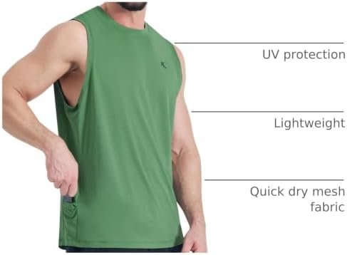 KPSUN Men's Quick Dry Workout Tank Top Summer Beach Shirt | UPF 50+ Sleeveless Gym Muscle Shirt with Hidden Pocket for Keys. Ideal for Gym Training, Outdoor Running, And Beach Workouts