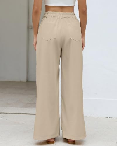 Bsubseach Womens Cotton Linen Pants Wide Leg Work Casual Pants
