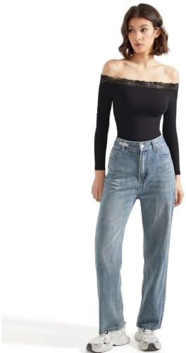SUUKSESS Women Off Shoulder Long Sleeve Bodysuits Double Lined Basic Tops