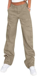 Lepunuo Cargo Pants for Women High Waisted Casual Pants Baggy Stretchy Wide Leg Y2K Streetwear with 6 Pockets