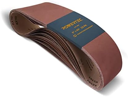 POWERTEC 6 x 48 Inch Sanding Belts, 10PK, 120 Grit Aluminum Oxide Belt Sander Sanding Belt for Bench Belt Sander, Woodworking & Paint Sanding, Metal Polishing (110210V)