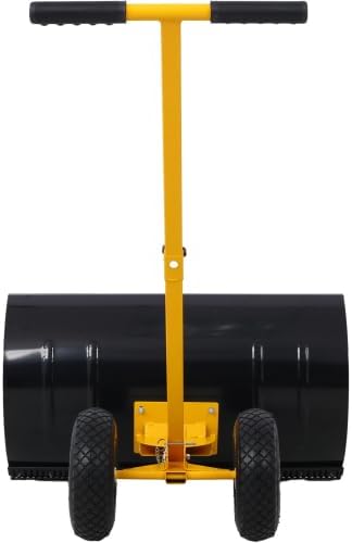 29" Snow Pusher Shovel with Adjustable Handle, Snow Shovel with Wheels, Snow Clean Tool for Driveway or Pavement, Yellow