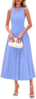 PRETTYGARDEN Women's Summer Pleated Midi Work Dress