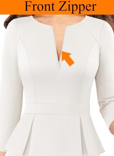 VFSHOW Womens Work Business Office Front Zipper Peplum Church Sheath Dress