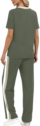 WIHOLL 2 Piece Lounge Sets for Women Matching Set Summer Outfits Short Sleeve Tops Wide Leg Pants with Pockets