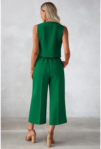 luvamia Vest Pant Suits for Women Dressy Wide Leg 2 Piece Sets Work Outfits