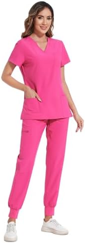 COZYFIT Scrubs for Women Set - Stretch V-Neck & Jogger Pant with 9 Pockets