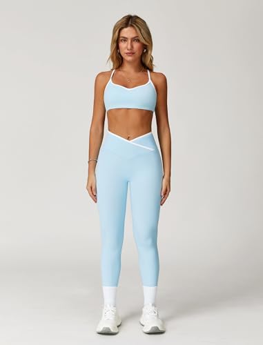 ABOCIW Workout Sets for Women 2 Piece Color Block Strappy Sports Bra High Waist Shorts Gym Yoga Pilates Outfits