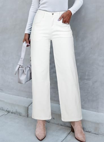 Sidefeel Women's Straight Leg Jeans High Waisted Stretchy Jeans Zimbaplatinum Wide Leg Ankle Denim Pants with Pockets