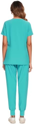 COZYFIT Scrubs for Women Set - Stretch V-Neck & Jogger Pant with 9 Pockets