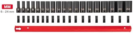 TEKTON 3/8 Inch Drive Impact Socket Set, 19-Piece | SID91119 | (6 - 24 mm), Semi-Deep, 12-Point, Socket Rail
