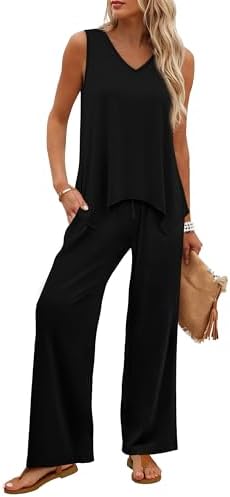 WIHOLL Two Piece Sets for Women Dressy Lounge Sets Summer Outfits Cruise Travel Beach Vacation Casual Wide Leg Pants Set