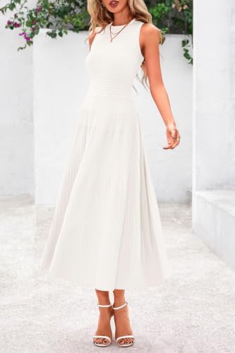 PRETTYGARDEN Women's Summer Pleated Midi Work Dress
